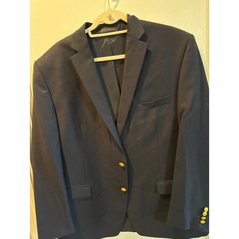 Lauren Ralph Lauren Mens 46R Navy Blue 100% Wool 2-Button Blazer Gold Buttons